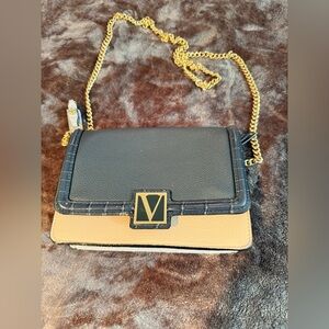 Victoria's Secret Black and Tan Crossbody with Gold Accent